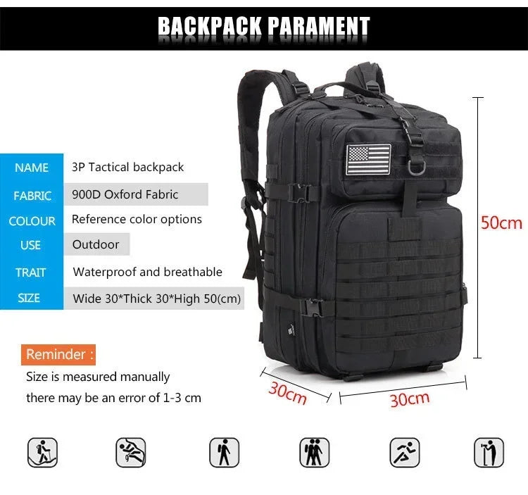45L Man Tactical Backpacks Traveling  Outdoor 3P School Pack EDC Molle Pack