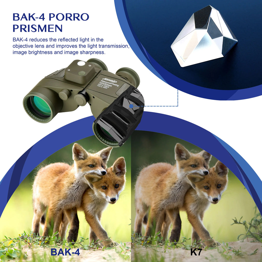 10X50 HD Marine Binoculars with Rangefinder Compass 
BAK4 Prism 50mm FMC Lens 
Waterproof for Outdoor Hunting -  Boating -  Camping