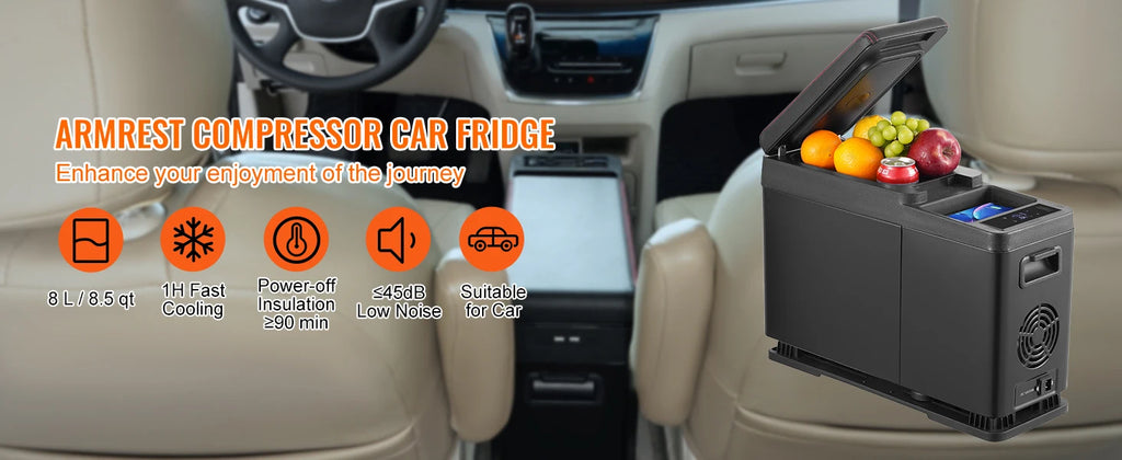 SucceBuy 8L Car Refrigerator , 
Car Armrest  Single Zone Freezer
 -4℉-68℉ Adjustable Range 12/24V DC and Cooler