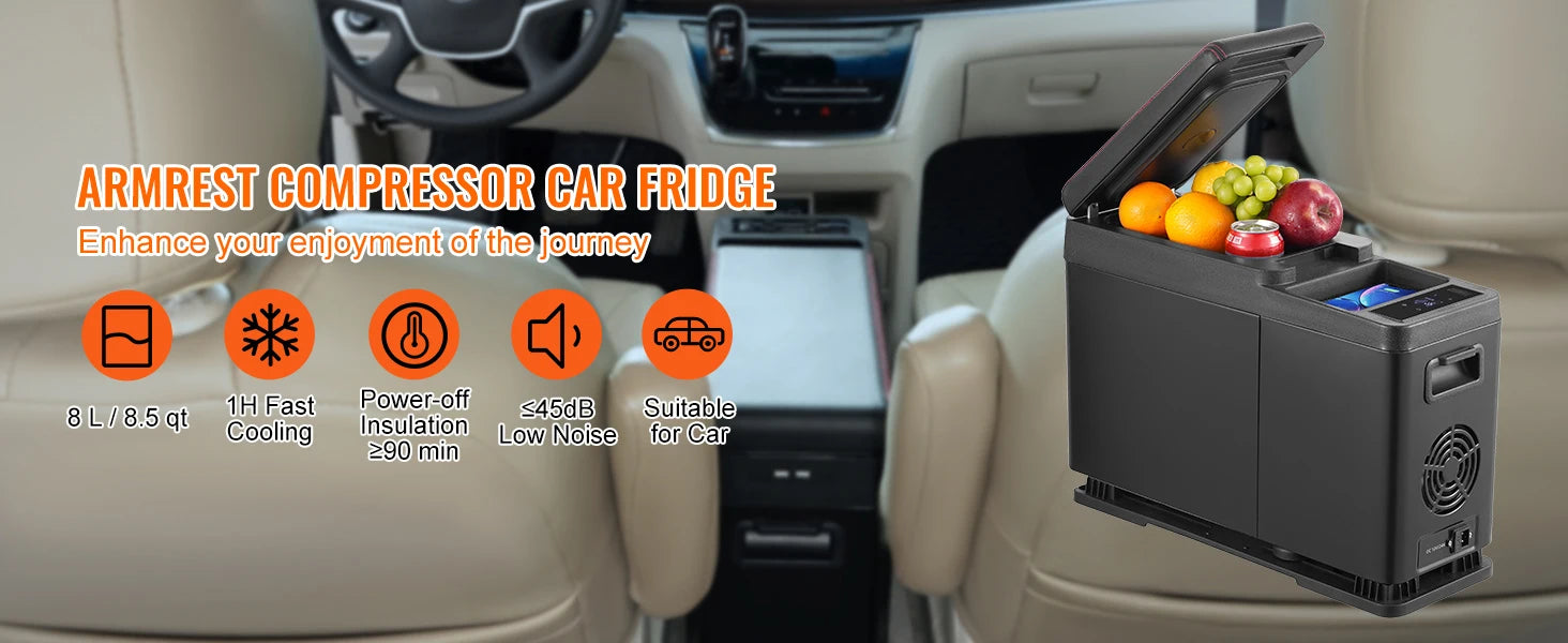 SucceBuy 8L Car Refrigerator , 
Car Armrest  Single Zone Freezer
 -4℉-68℉ Adjustable Range 12/24V DC and Cooler