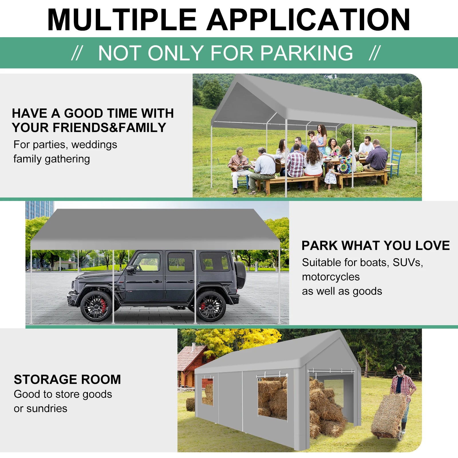 12x20ft Carport Heavy Duty, Portable Garage with Built-in Sandbags, Car Canopy for Truck, Boat, SUV with All-Season Tarp fall