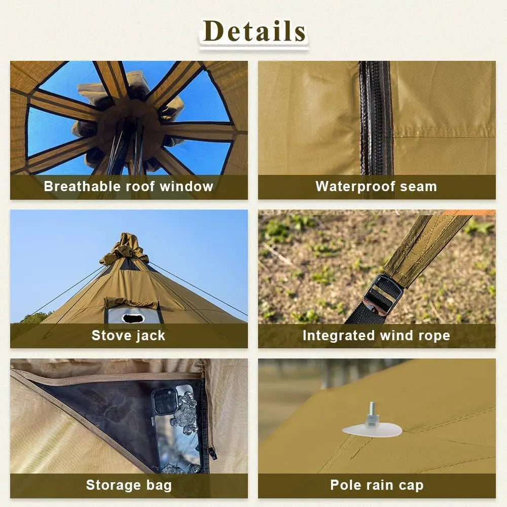16.4ft x 9.2ft Canvas Wall Tent with Stove Jack for Outdoor Glamping Experience