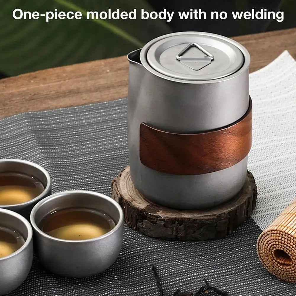 Camping Tableware Set 
Lightweight Titanium Coffee Pot Tea Kettle
 Outdoor Camping Kettle Set 3 Cups Tea Set For Hiking Picnic