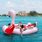 Giant Flamingo Pool Float,,  for 4-6 People . 
Inflatable Raft with Air Pump and 6 Cup Holders 
Pink Floating Island Toy for Adults