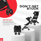 All-Terrain, Ultra Compact Lightweight Travel Stroller with Canopy and Reclining Seat in Velvet Black