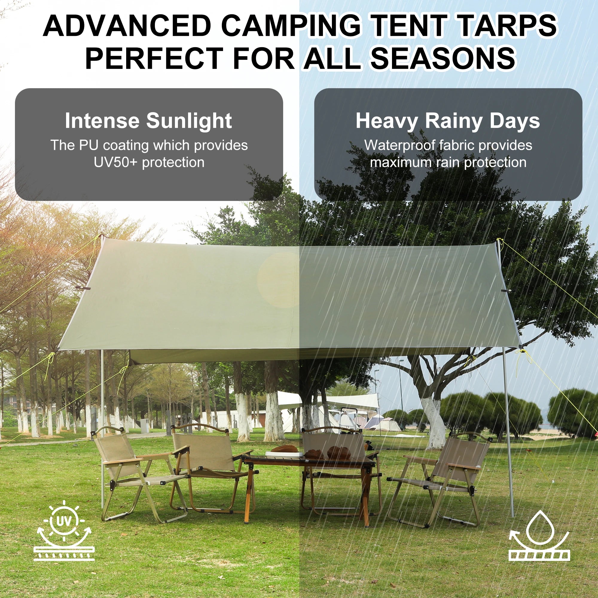 Waterproof Camping Tent Tarp Awning Sun Shelter Outdoor Hammock Tent Tarp Shelter for Beach Camping Hiking 13.1X9.2FT Tarp