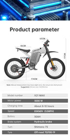 EKX X21 Max Electric cycle
3000W Brushless Gearless Motors
 60V30AH Lithium Battery Speed 85Kmh Adult Off Road Ebike