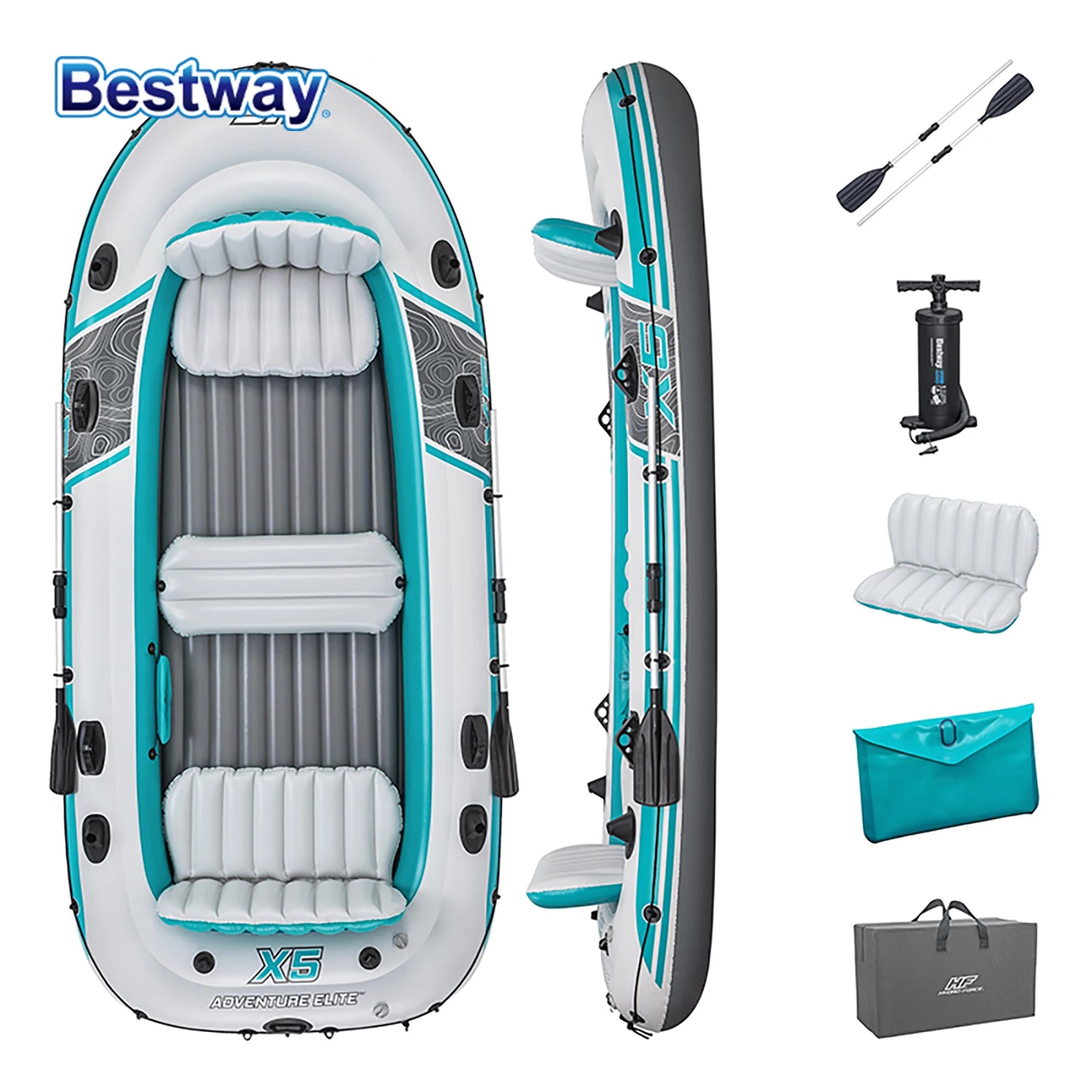 Bestway 65159 5 Person Inflatable Kayak - 
Durable PVC Material, Large Adventure Boat, Kit Format, Highly Buoyant and Stable
