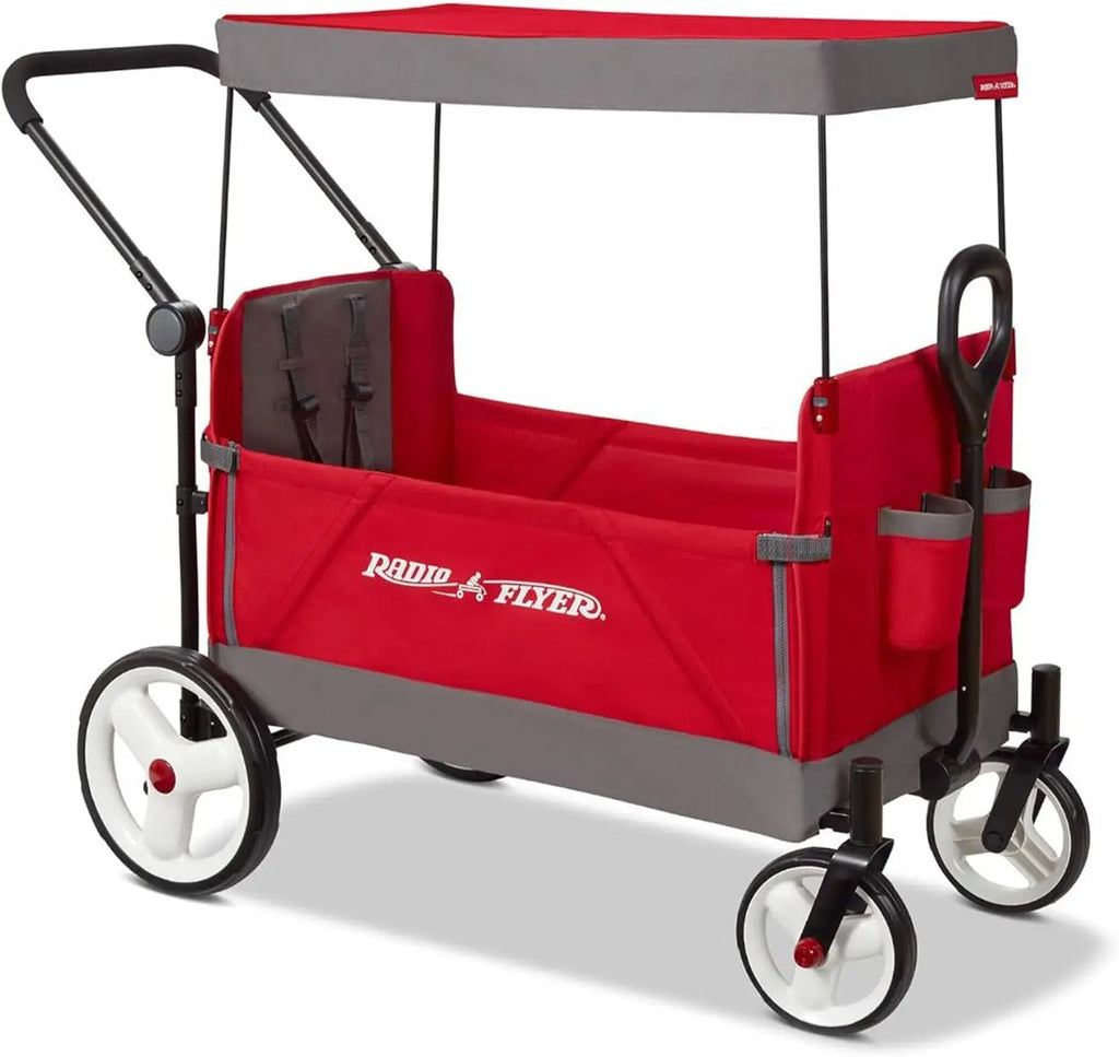 Convertible Stroller Wagon for Kids Ages 1-3, Red Toy Cart with Wheels for Outdoor Play and Beach Use