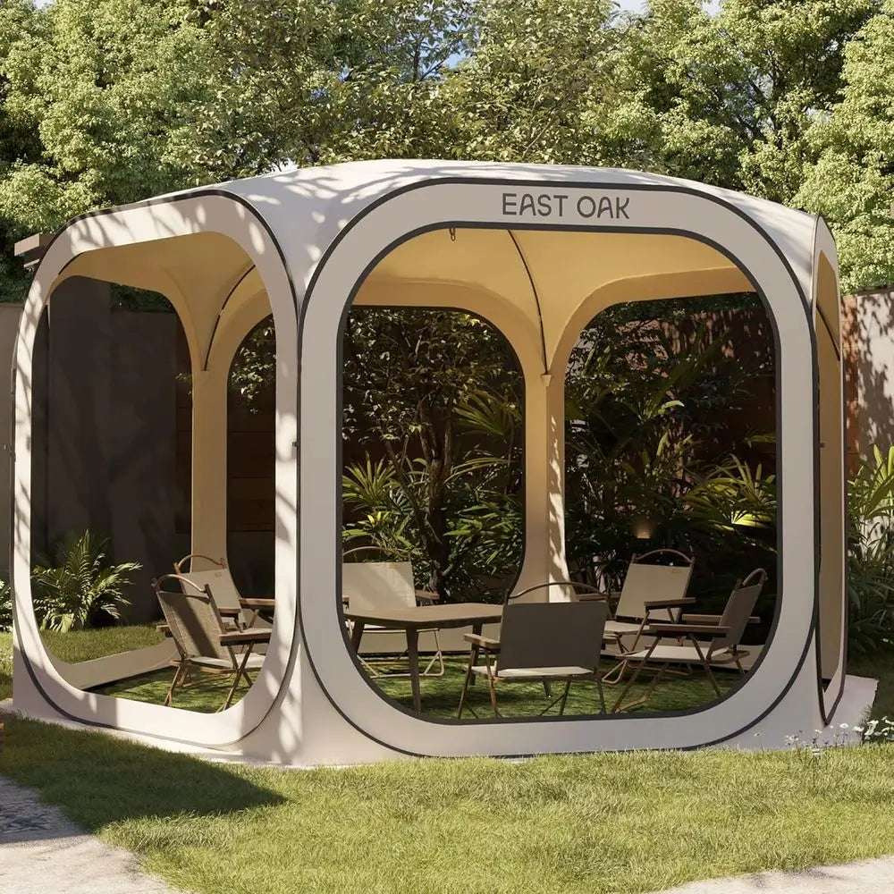 Portable 12x12 Outdoor Shade Room Tent 
with Carry Bag for Patio, Backyard, and Outdoor Activities, Beige