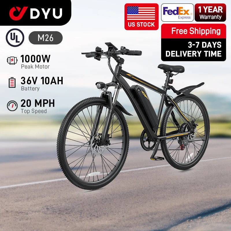 【1 Year Warranty】M26 Electric Bicycle 1000W Peak Motor 
360WH Lithium Battery Electric Bike  26 Inch city  UL2849