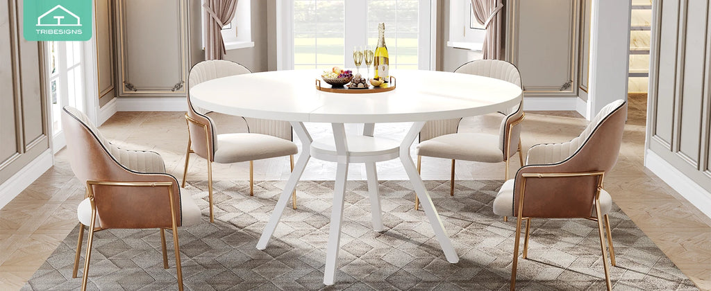 Tribesigns Round Dining Table for 4-6 People, 
47-Inch Farmhouse Dinning  Industrial Dinner Table