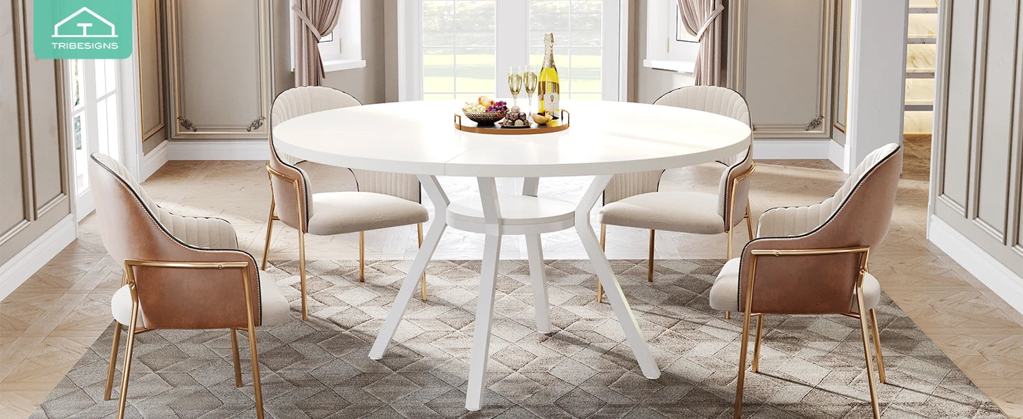 Tribesigns Round Dining Table for 4-6 People, 
47-Inch Farmhouse Dinning  Industrial Dinner Table