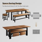 5-Piece Dining / kitchen Table Set for 4-8 People, 
Extendable  with 2 Benches and 2 Square Stools, Mid-Century