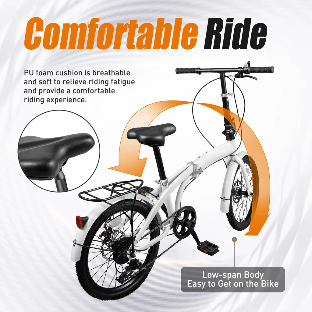 20 Inch Folding Bike 7 Speed Gears High Carbon Steel Frame Adjustable Seat Portable Bicycle for Adults