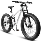 26 inch Mountain Bike, Full-Suspension 21 Speeds Drivetrain with Disc-Brake MTB Bicycle, 4" Fat tire Bike for Men or Women.
