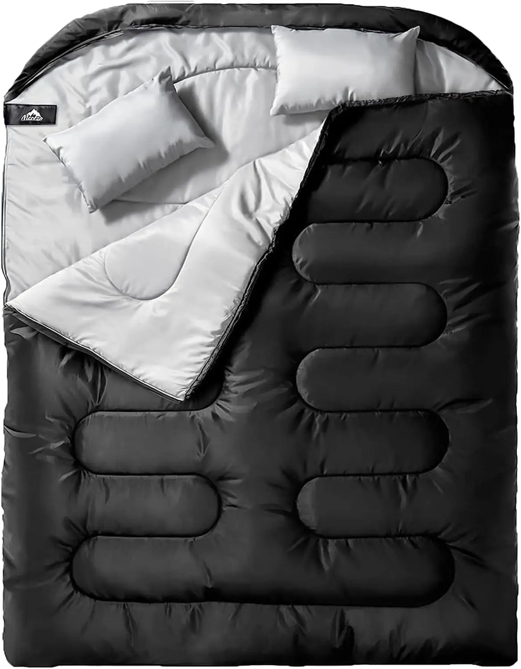 Double Sleeping Bag for Adults Mens with Pillow, 
XL Queen Size Two Person Sleeping Bag for All Season Camping Hiking Backpacking
