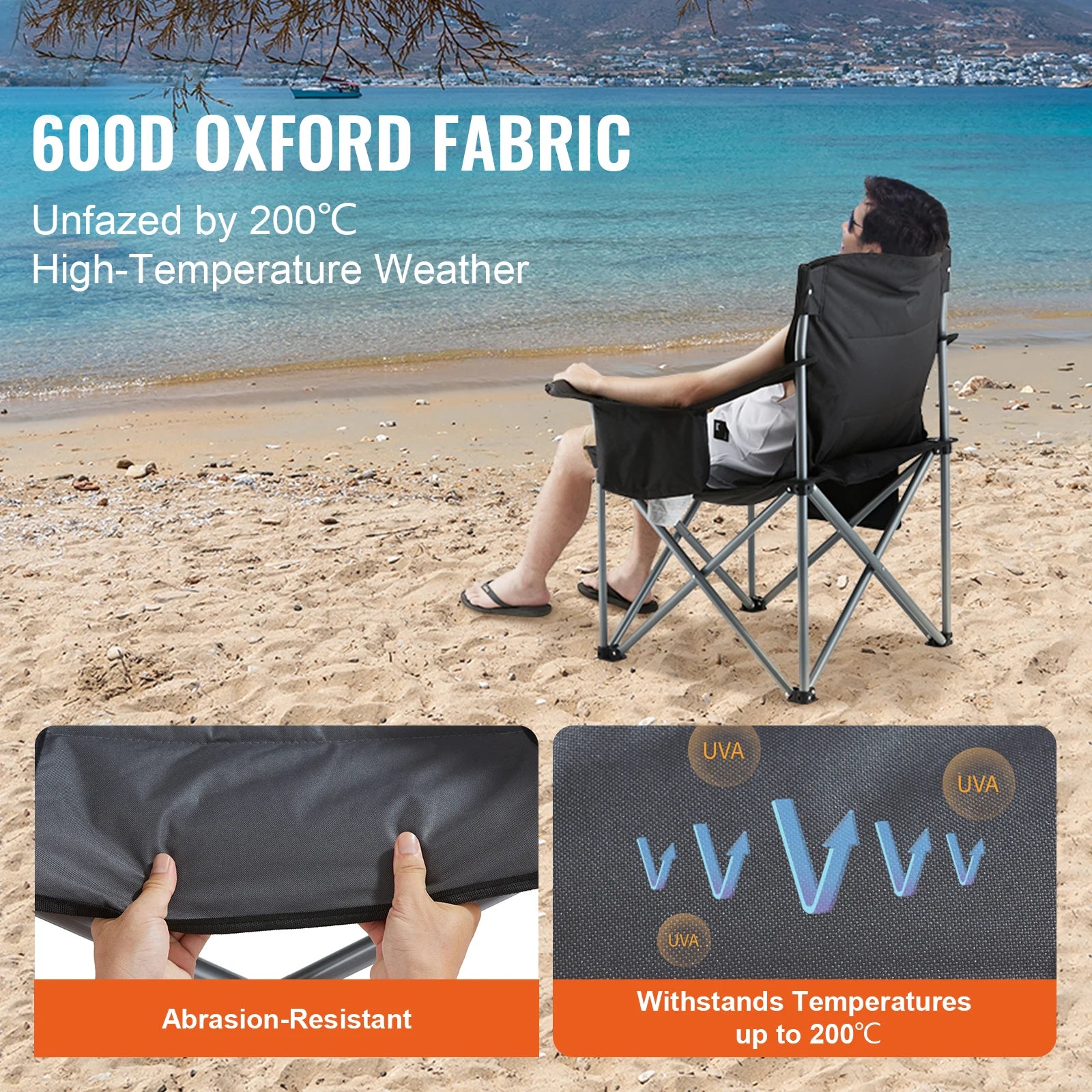 SucceBuy Camping Folding Chair for Adults  
Portable Quad Lumbar Back , Padded Arm  with Side Pockets for Beach, Lawn, Picnic