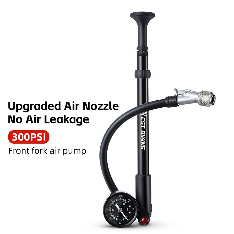 WEST BIKING 400PSI Bicycle Air Pump
 High Pressure MTB Front, Rear Suspension Pressure Gauge Schrader Valve