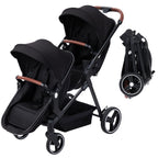 Double Stroller Track 
Tandem Stroller for Infant and Toddler,
 Foldable Pushchair Bassinet Pram, Multi-Position Reversible