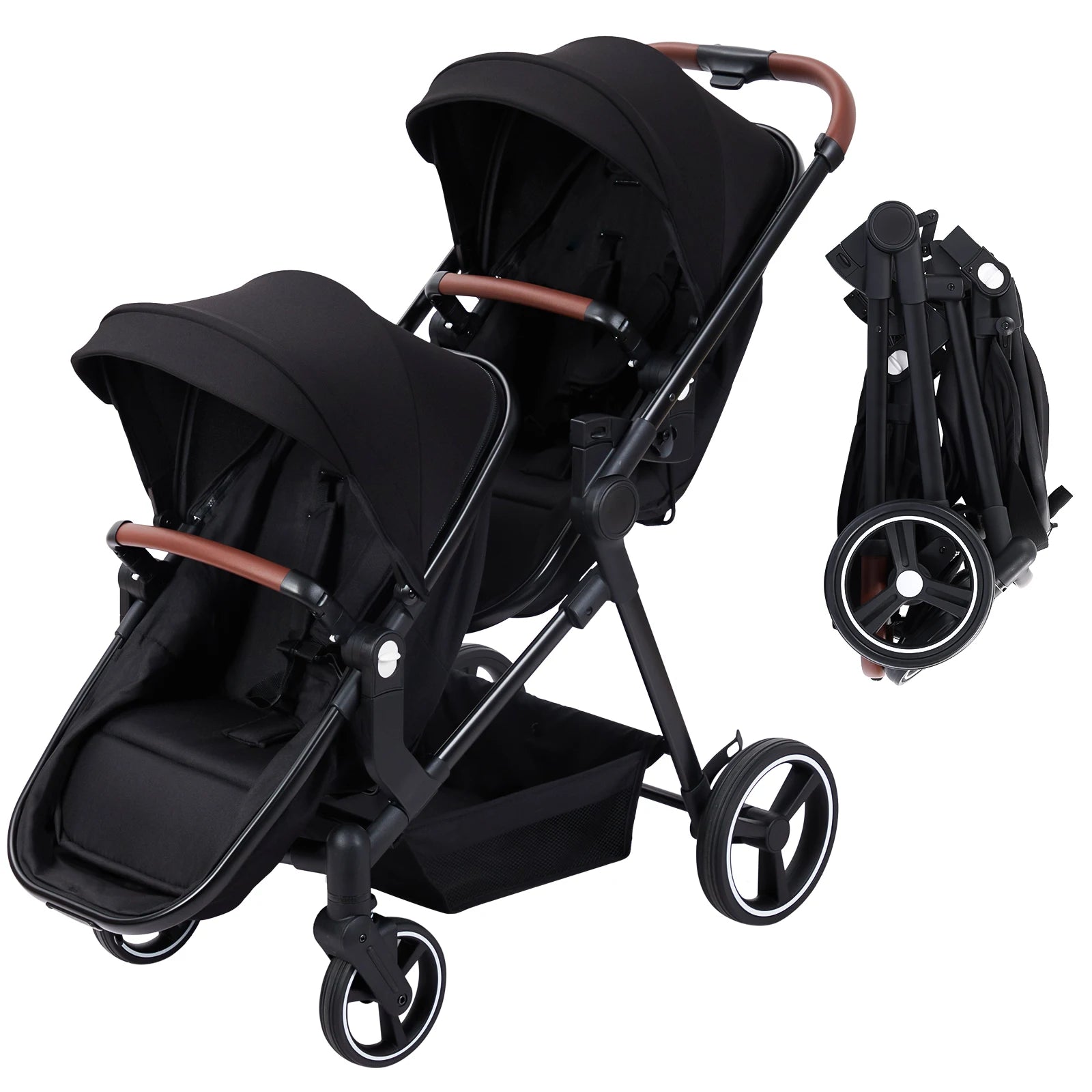 Double Stroller Track 
Tandem Stroller for Infant and Toddler,
 Foldable Pushchair Bassinet Pram, Multi-Position Reversible