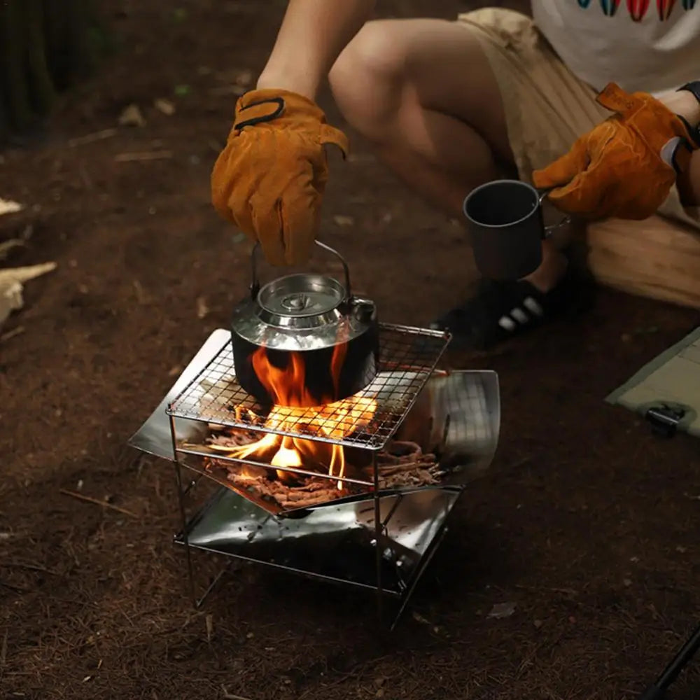 Camping Folding Campfire Grill Stainless Steel Firewood Stove Mini BBQ Rack Outdoor Fire Pit Portable Wood Stove Burner For Camp