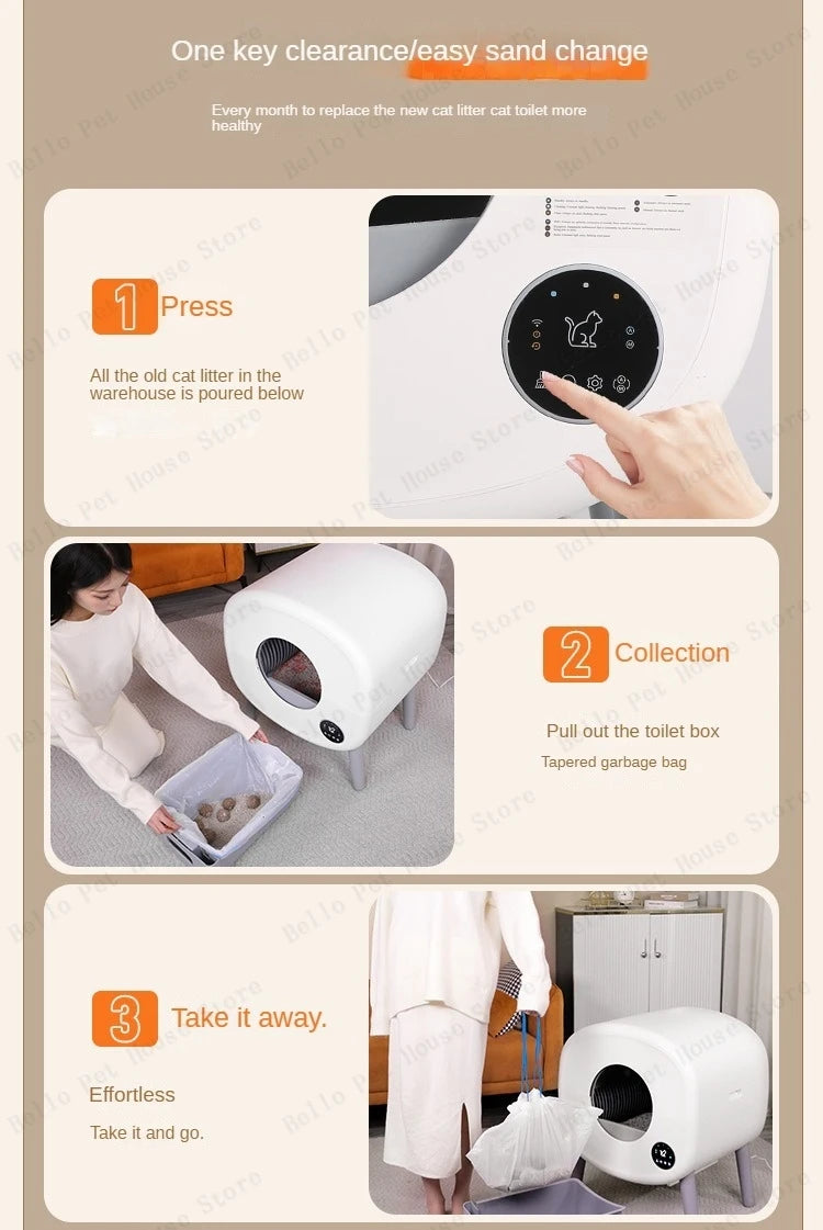 Automatic Smart Cat Toilet,   Electric Litter Box Can Be Remotely Controlled By App enclosed