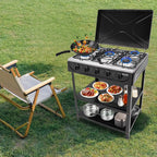 5-Burner Gas Stove 
Outdoor Camping Cooking BBQ Grill With 2-Tier Storage Rack