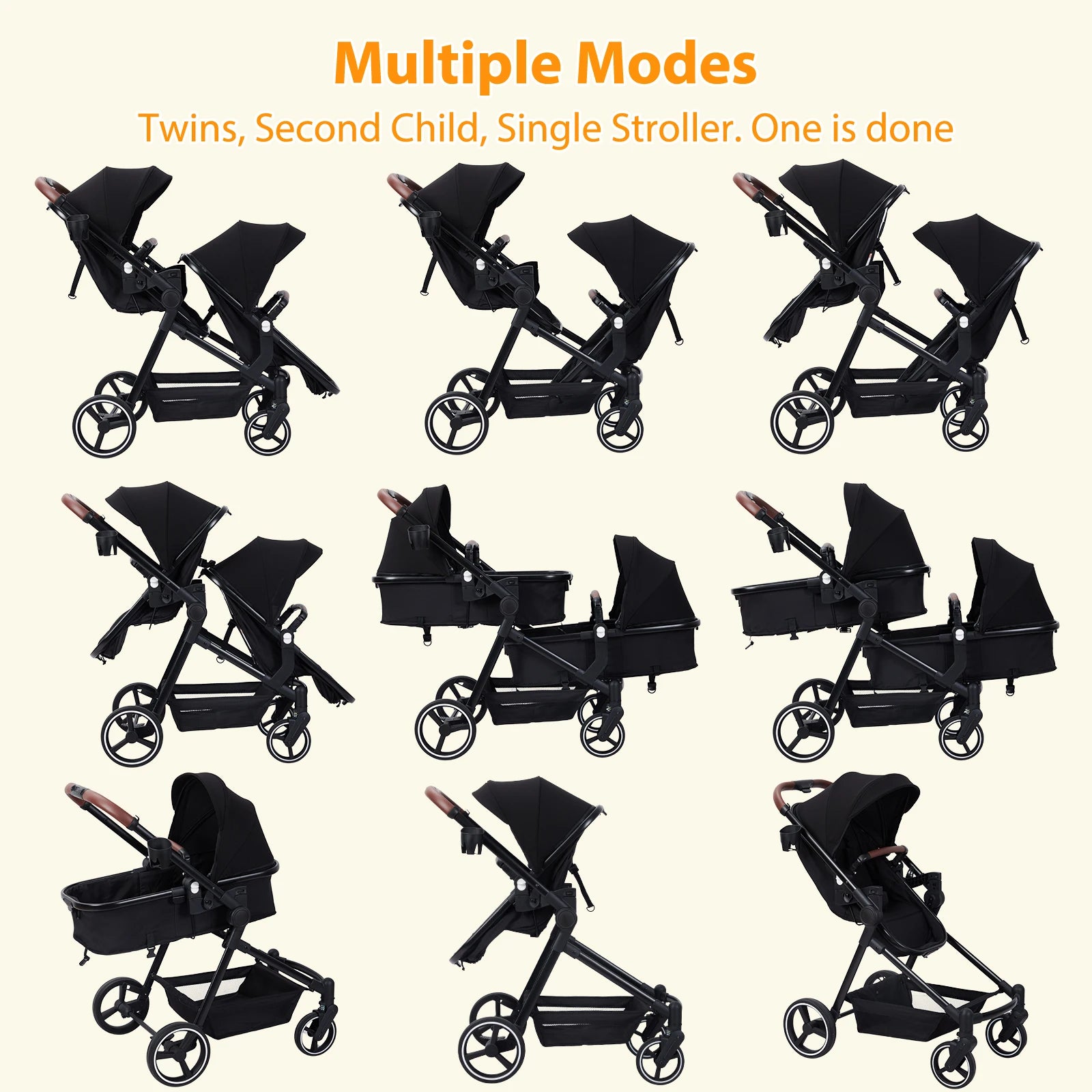 Double Stroller Track 
Tandem Stroller for Infant and Toddler,
 Foldable Pushchair Bassinet Pram, Multi-Position Reversible