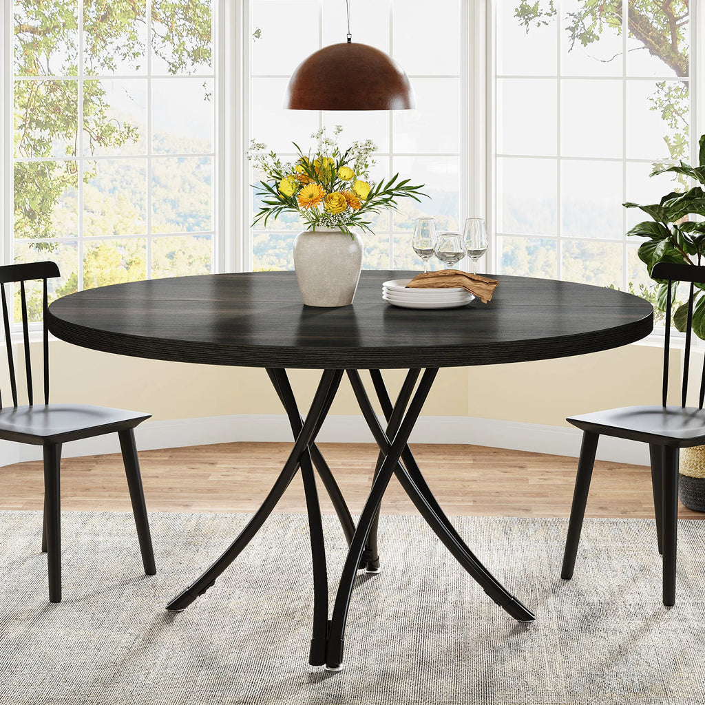Tribesigns Round Dining Table for 4-6 People, 
47-Inch Farmhouse Dinning  Industrial Dinner Table