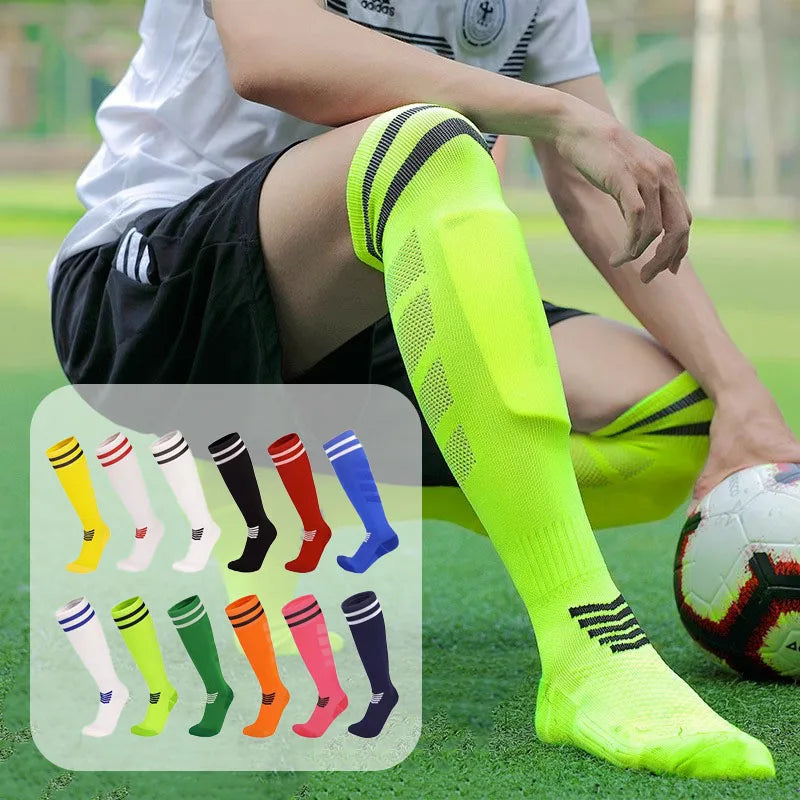 Socks Nylon-- Soccer Adult/  Kids  Towel  Bottom Breathable
 Knee High Training Long Stocking Sports Practical Mesh