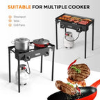 2 Burner Outdoor Propane Gas Stove
 150K BTU High Pressure
 Stand Cooker for Backyard Cooking ,Camping ,Home Brewing ,Canning ,Turkey
