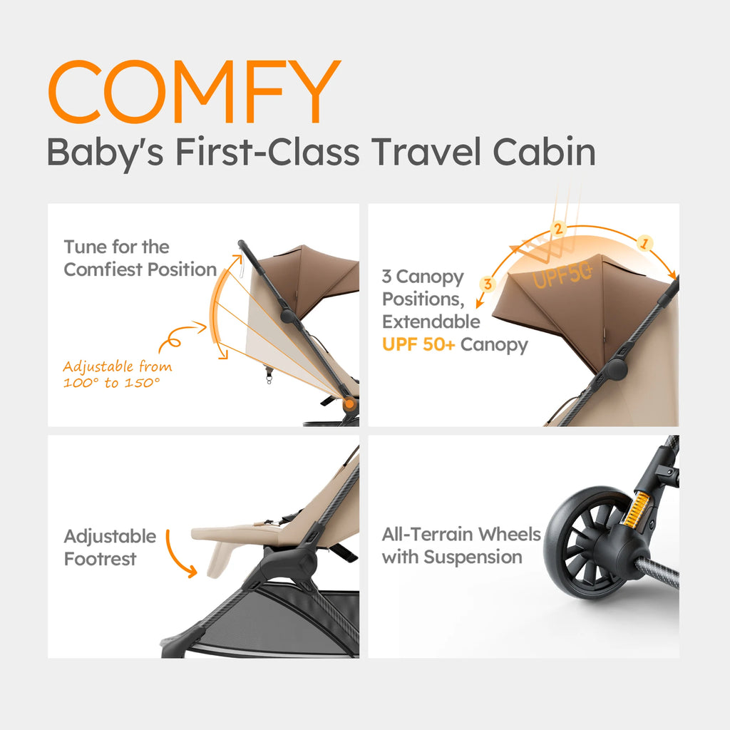 MAMAZING Ultra Air X Lightweight Travel Stroller 
9.9lbs Carbon Fiber with UPF50+ Waterproof Fabric (BROWN)