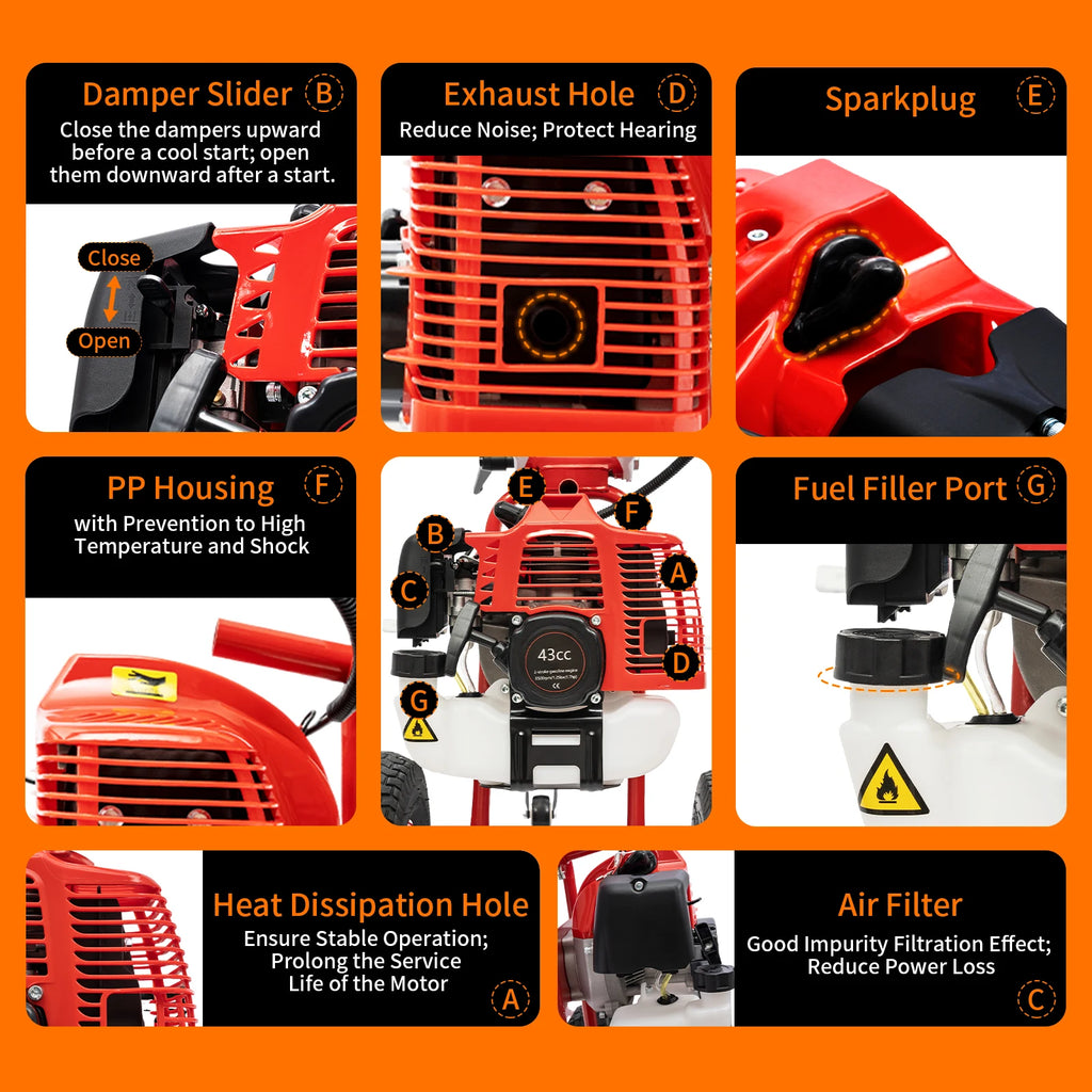 Hand Push Sweeper 43CC 
Artificial Turf Sweeping 
Brushes Rake For Grass 2-Stroke Gasoline Engine