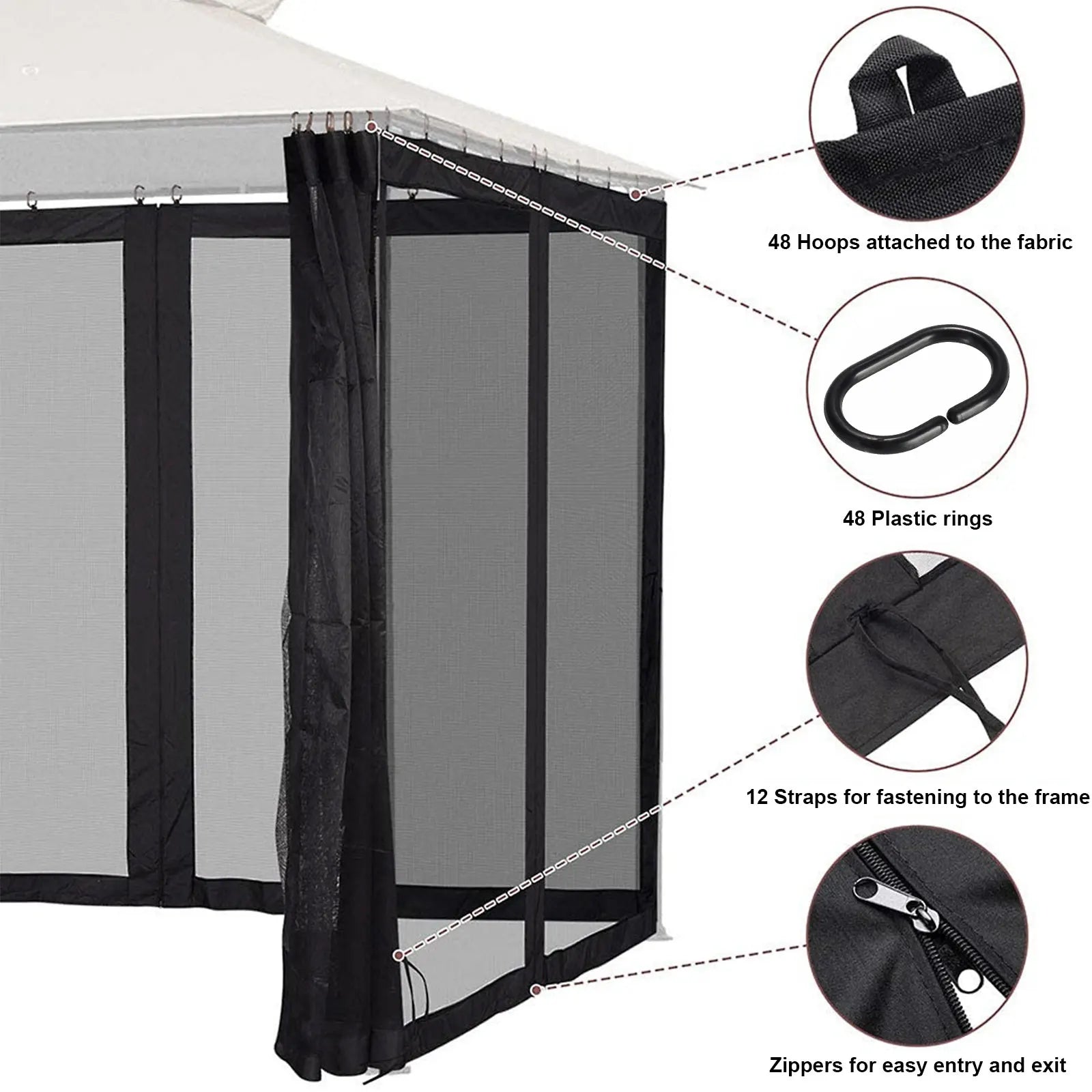 Mosquito Net for Gazebo Outdoor Canopy 
Insect Netting with Zipper on  Curtain for Garden Patio mesh