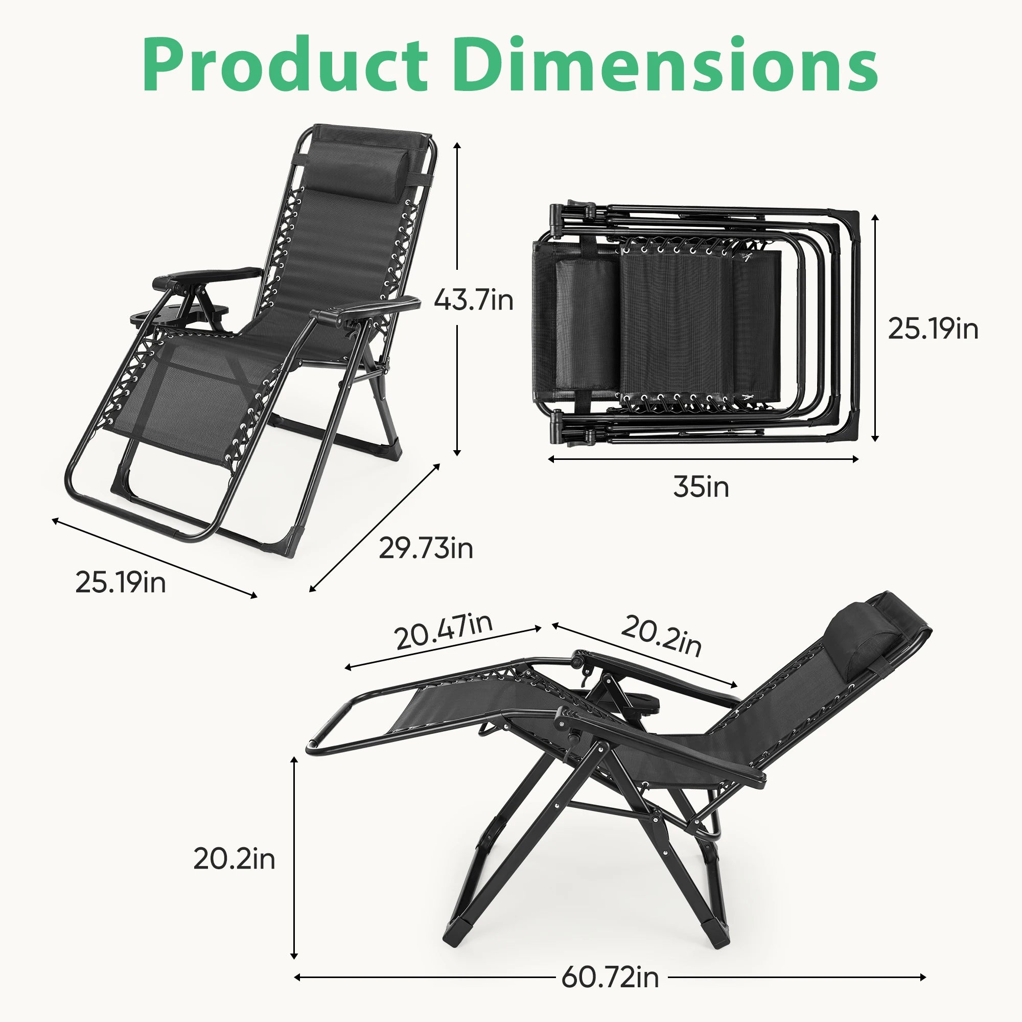 Zero Gravity Set of 2 Portable Recliners
Camping ,Patio , Outdoor Garden Lounge Chair with Cup Holder ,Trays & Adjustable Pillow