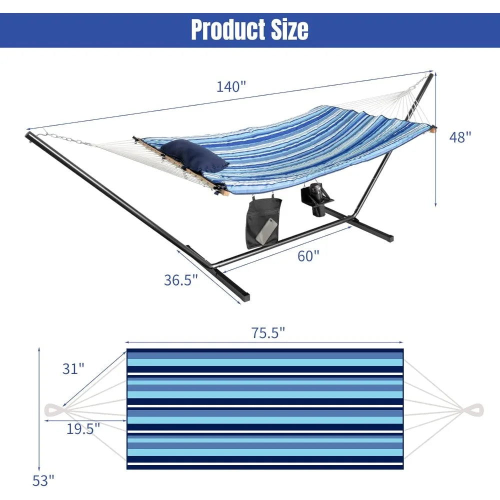 Tangkula Double Hammock with Stand, 
2 Person 12Ft Steel  with Cotton Hammock,
Pillow, Cup Holder, Carry Bag, Indoor