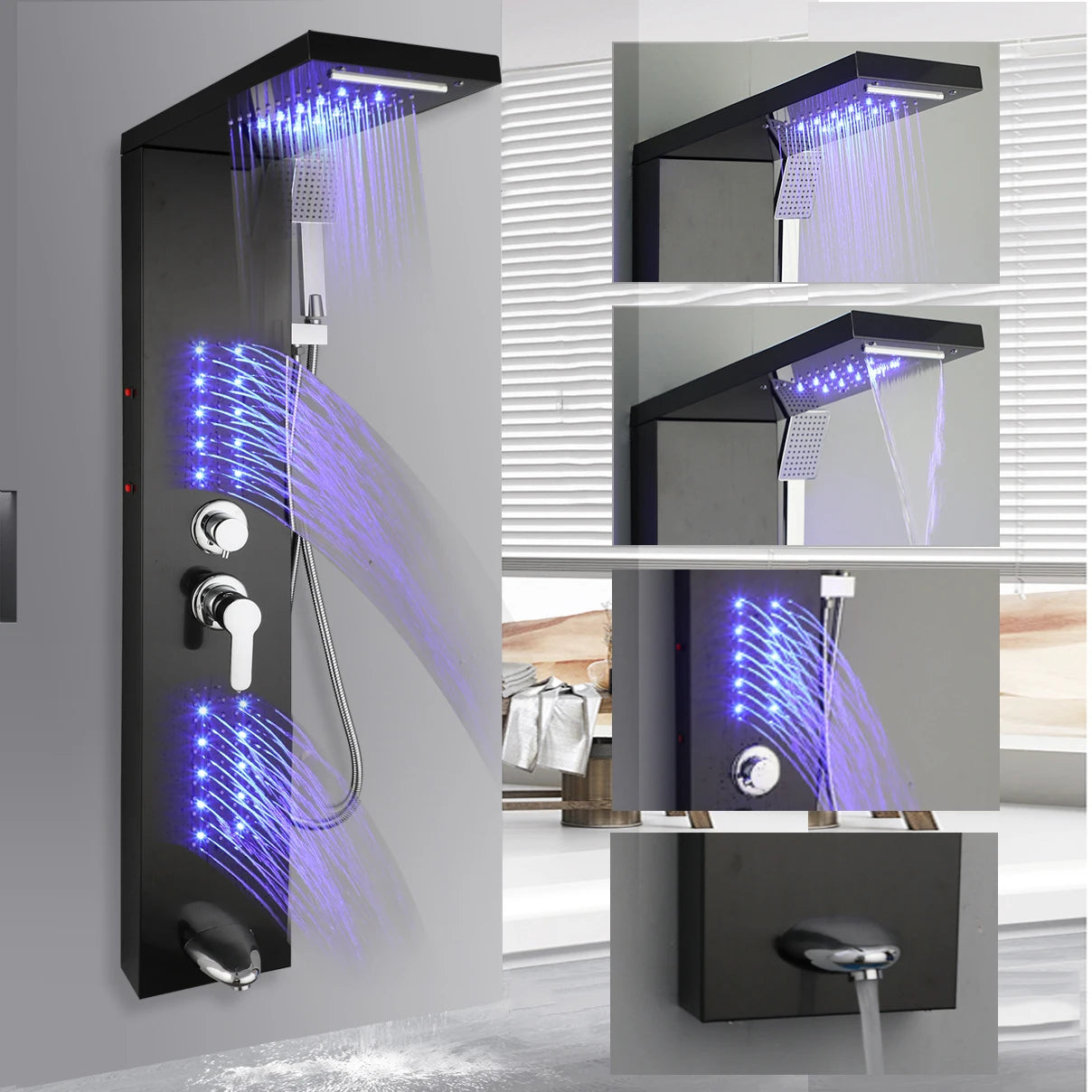 ZAPPO Shower Panel Tower System with LED Rainfall Waterfall Head
Full Body Jets ,Handheld Shower Column w/Tub Spout