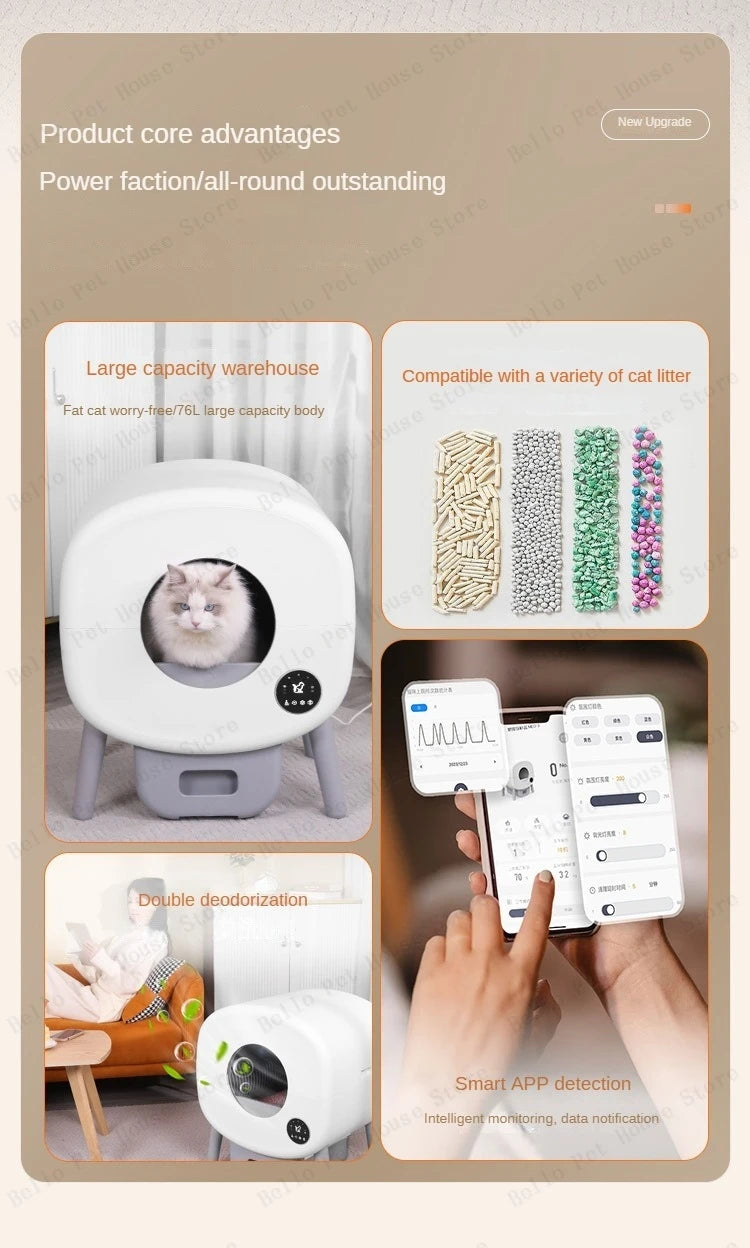 Automatic Smart Cat Toilet,   Electric Litter Box Can Be Remotely Controlled By App enclosed