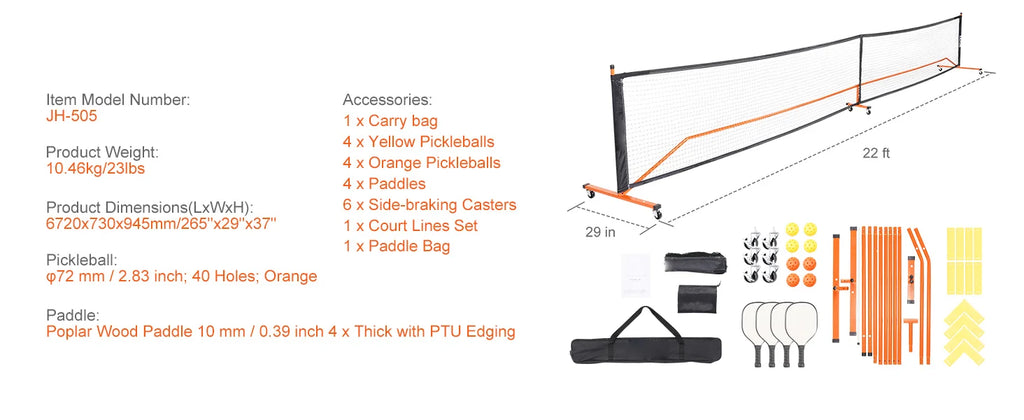 SucceBuy Portable Pickleball Net System
 22FT Full Court Official Regulation Size Pickle Ball Outdoor with Court Line