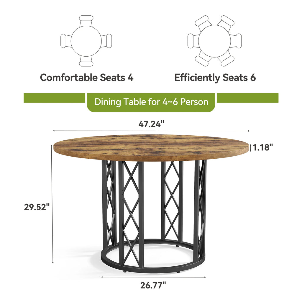Tribesigns Round Dining Table for 4-6 People, 
47-Inch Farmhouse Dinning  Industrial Dinner Table