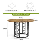 Tribesigns Round Dining Table for 4-6 People, 
47-Inch Farmhouse Dinning  Industrial Dinner Table