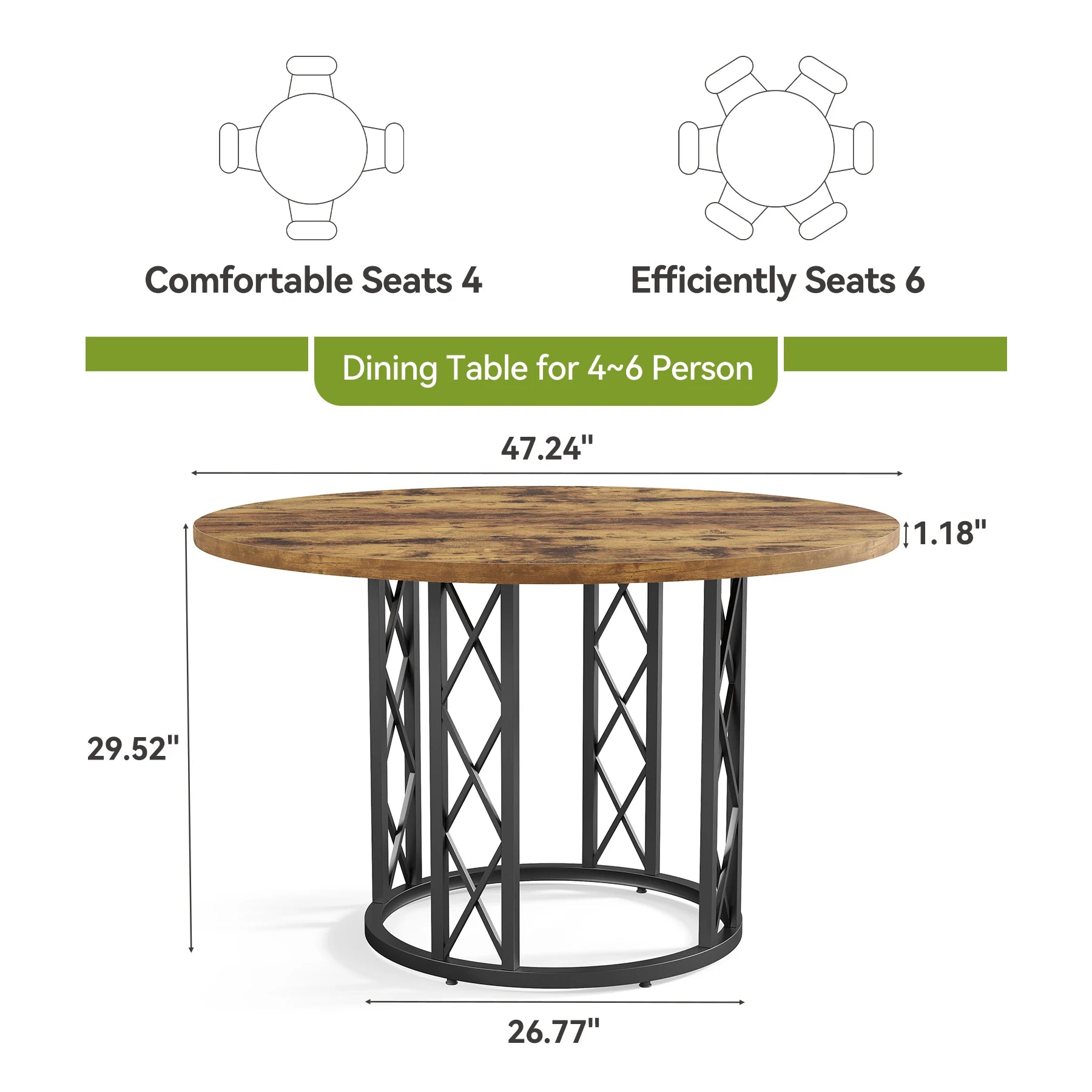 Tribesigns Round Dining Table for 4-6 People, 
47-Inch Farmhouse Dinning  Industrial Dinner Table