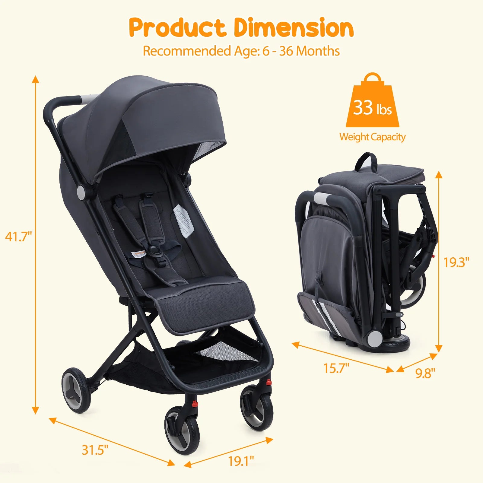Lightweight Baby Stroller, Compact 
Umbrella Stroller with Adjustable Canopy/Footrest/Backrest,
One-Hand Folding Newborn Stroller