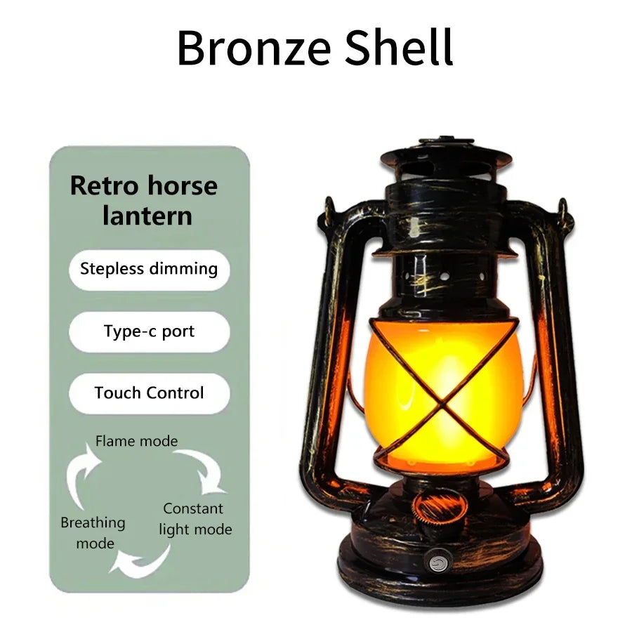 Retro LED Horse Lantern Lamp 
Rechargeable Hanging Portable Tent Light 
3 Lighting Mode For Outdoor Desk Bar Resturant Decor Light
