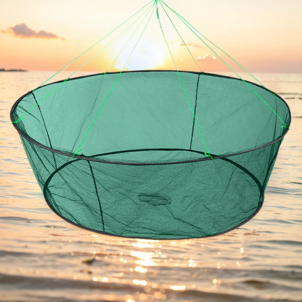 Portable Foldable Fish Net 
Folded  Mesh.   Baits Trap Cast,  Crab , Shrimp , Cage
