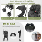 Umbrella Stroller, Lightweight Compact Foldable Baby Stroller 
for Travel, Easy One-Hand Fold, Multi-Position Canopy
