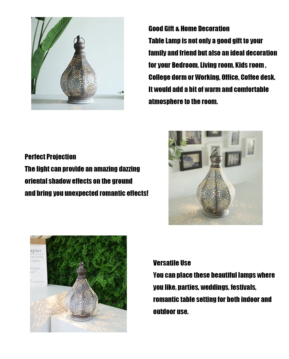 Moroccan Table Lamp Retro Battery Operated Lamps Hanging Candle Holder Bedside Lamps Night Light Living Room Bedroom Home Decor