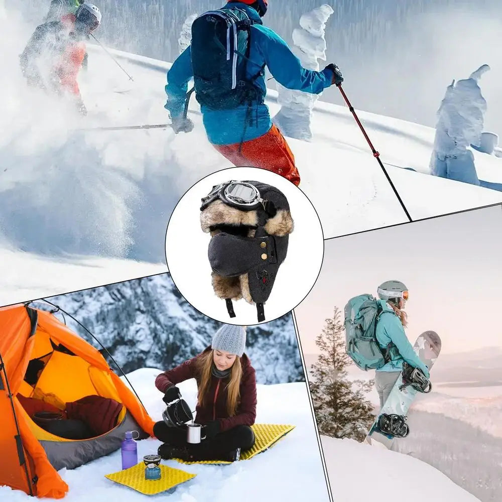 Lei Feng Hat Men's Windproof Hunter Hat For Men Winter Warm Trapper Hat With Goggles Earmuffs Face Cover For Cycling Skiing