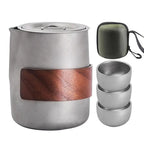 Camping Tableware Set 
Lightweight Titanium Coffee Pot Tea Kettle
 Outdoor Camping Kettle Set 3 Cups Tea Set For Hiking Picnic
